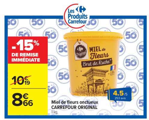 Miel de fleurs onctueux CARREFOUR ORIGINAL