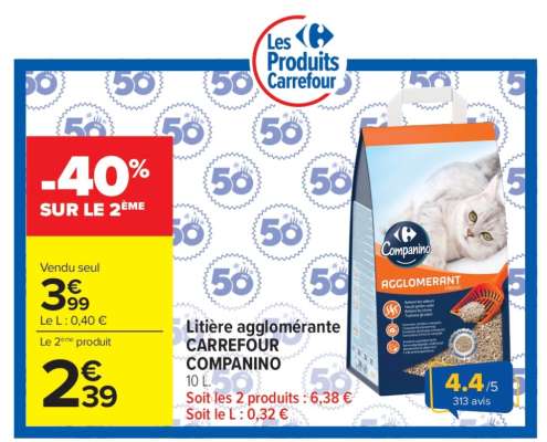 Litière agglomérante CARREFOUR COMPANINO