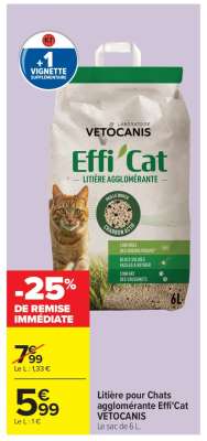 Litière pour Chats agglomérante Effi'Cat VETOCANIS