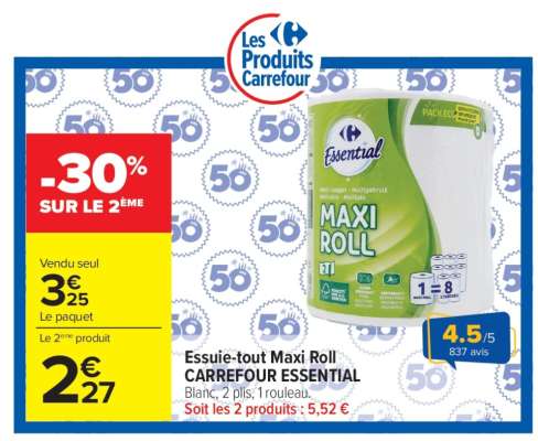 Essuie-tout Maxi Roll CARREFOUR ESSENTIAL