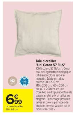 Taie d'oreiller "Uni Coton 57 FILS"