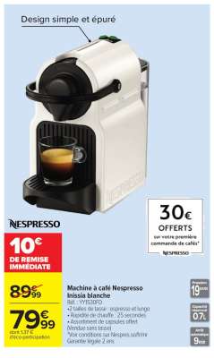 Machine A Café Nespresso Inissia Blanche
