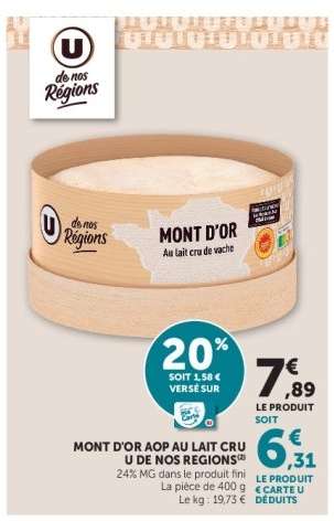 MONT D'OR AOP AU LAIT CRU U DE NOS RÉGIONS