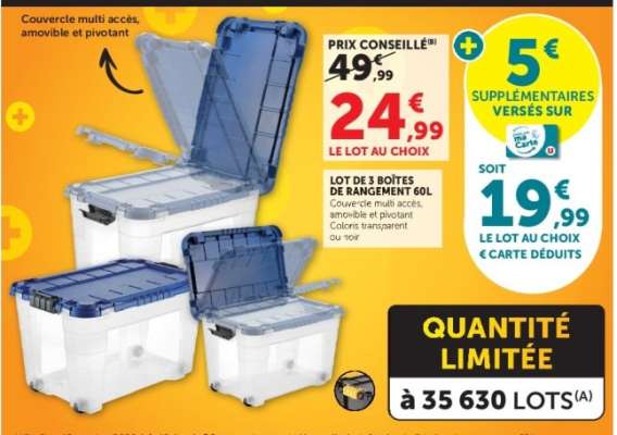Lot de 3 boîtes de rangement 60L