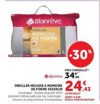 OREILLER MOUSSE A MEMOIRE DE FORME 55X35CM