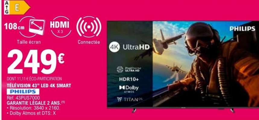 TÉLÉVISION 43" LED 4K SMART PHILIPS
