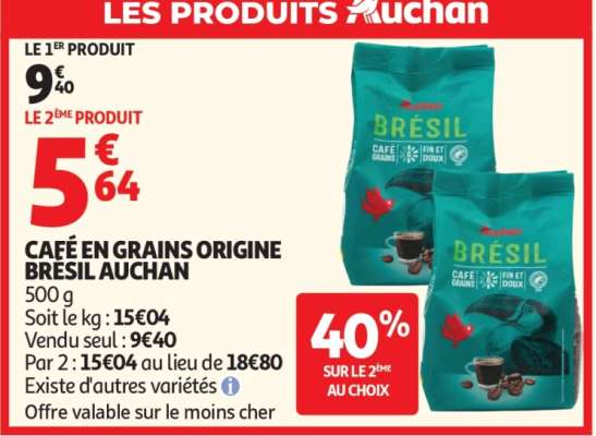 CAFÉ EN GRAINS ORIGINE BRÉSIL AUCHAN