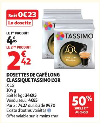 Dosettes De Café Long Classique Tassimo L'or