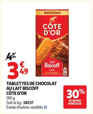 TABLETTES DE CHOCOLAT AU LAIT BISCOFF CÔTE D'OR
