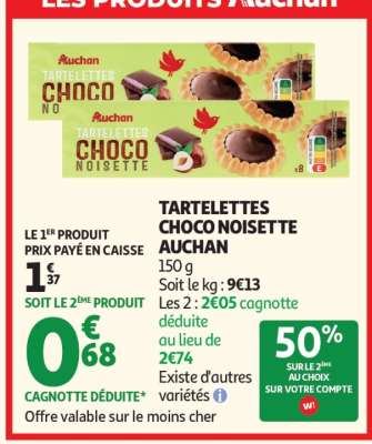 TARTELETTES CHOCO NOISETTE AUCHAN