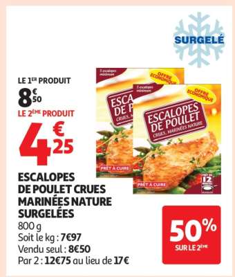 Escalopes De Poulet Crues Marinées Nature Surgelées