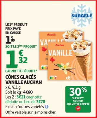 CÔNES GLACÉS VANILLE AUCHAN