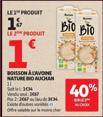 BOISSON À L'AVOINE NATURE BIO AUCHAN