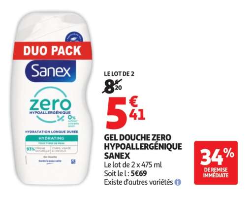 GEL DOUCHE ZERO HYPOALLERGÉNIQUE SANEX