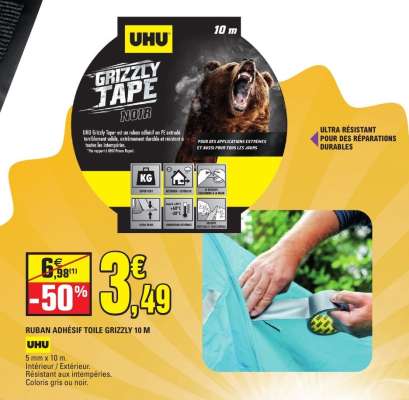 RUBAN ADHÉSIF TOILE GRIZZLY 10 M