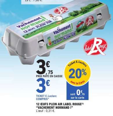 12 ŒUFS PLEIN AIR LABEL ROUGE 'VACHEMENT NORMAND !'