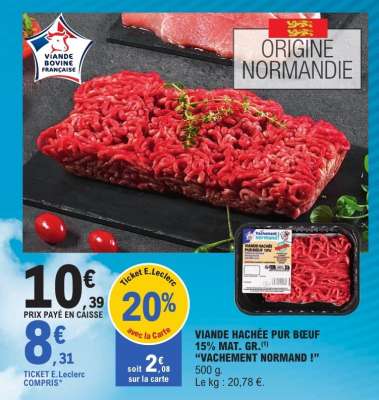 VIANDE HACHÉE PUR BŒUF 15% MAT. GR.