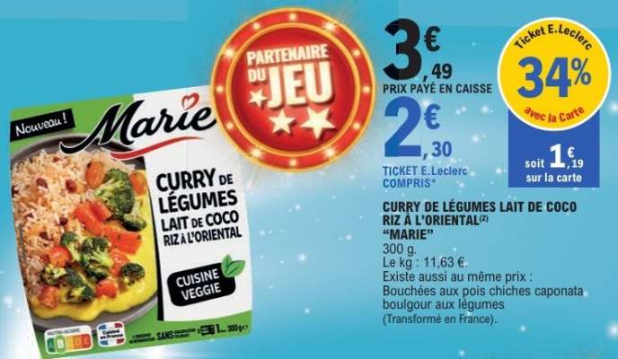 CURRY DE LÉGUMES LAIT DE COCO RIZ À L'ORIENTAL® “MARIE”