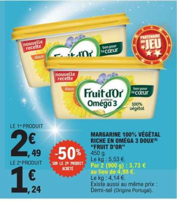 Margarine 100% Végétal Riche en Oméga 3 Doux 'Fruit d'Or'