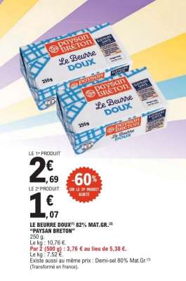LE BEURRE DOUX 82% MAT.GR. 'PAYSAN BRETON'