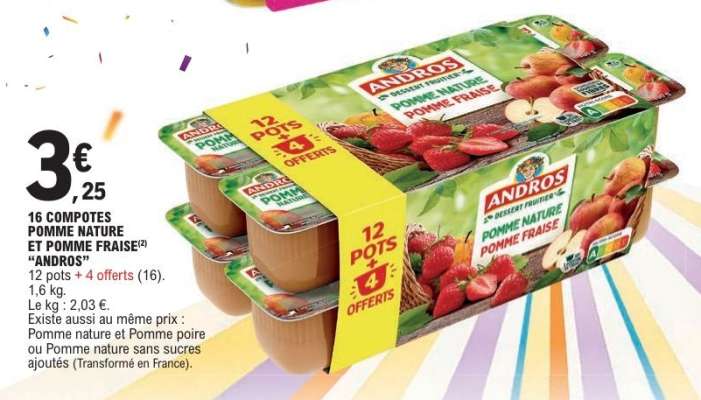 16 COMPOTES POMME NATURE ET POMME FRAISE