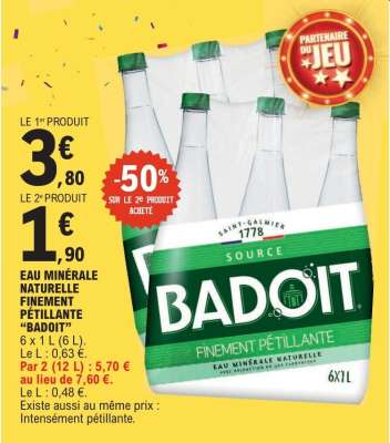 EAU MINÉRALE NATURELLE FINEMENT PÉTILLANTE "BADOIT"