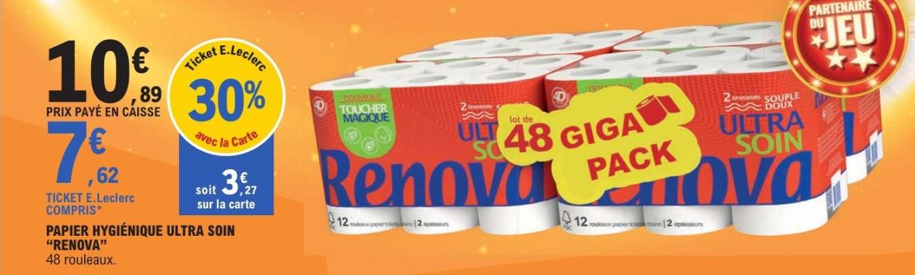PAPIER HYGIÉNIQUE ULTRA SOIN “RENOVA”
