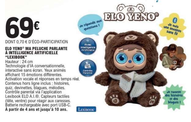 ELO YENO™ MA PELUCHE PARLANTE À INTELLIGENCE ARTIFICIELLE «LEXIBOOK»