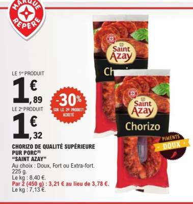 Chorizo de Qualité Supérieure Pur Porc "Saint Azay"
