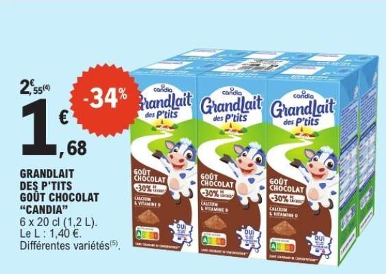 GRANDLAIT DES P'TITS GOÛT CHOCOLAT "CANDIA"