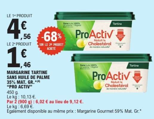 Margarine Tartine Sans Huile de Palme 35% Mat. Gr. "Pro Activ"