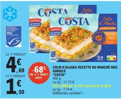 COLIN D'ALASKA RECETTE DU MARCHÉ MSC SURGELÉ “COSTA”