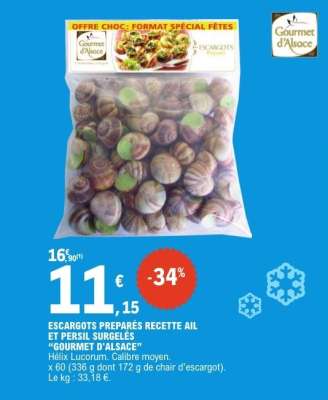 ESCARGOTS PRÉPARÉS RECETTE AIL ET PERSIL SURGELÉS “GOURMET D’ALSACE”
