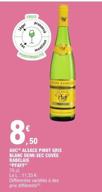 AOC ALSACE PINOT GRIS BLANC DEMI-SEC CUVÉE RABELAIS “PFAFF”
