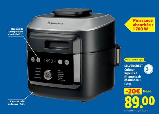 SILVERCREST Cuiseur vapeur et friteuse à air chaud 2 en 1