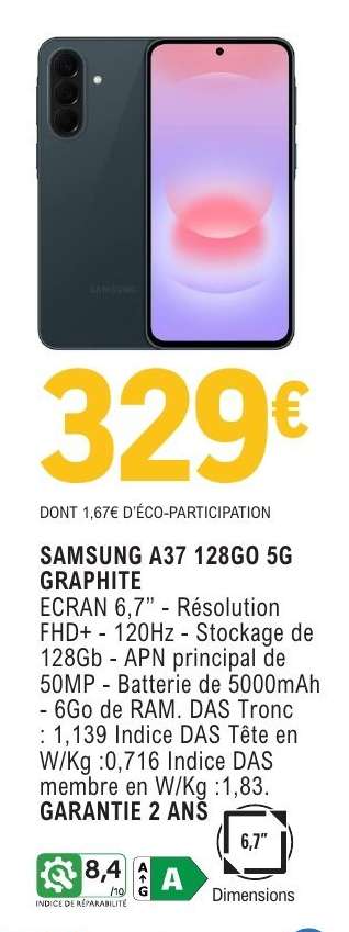 SAMSUNG A37 128GO 5G GRAPHITE