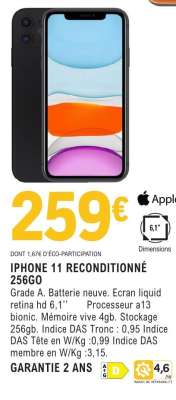 IPHONE 11 RECONDITIONNÉ 256GO