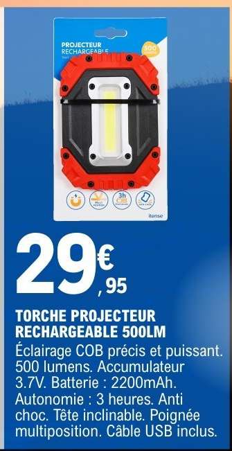TORCHE PROJECTEUR RECHARGEABLE 500LM