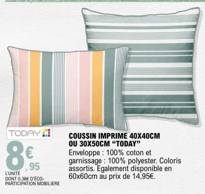 COUSSIN IMPRIME 40X40CM OU 30X50CM “TODAY”