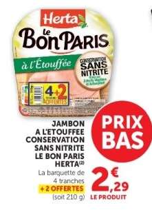 Jambon à l'étouffée conservation sans nitrite Le Bon Paris Herta