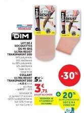 DIM Lot de 2 Socquettes ou Mi-Bas Ultra Resist Transparent 20D