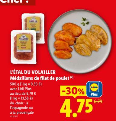 L'ÉTAL DU VOLAILLER Médaillons de filet de poulet