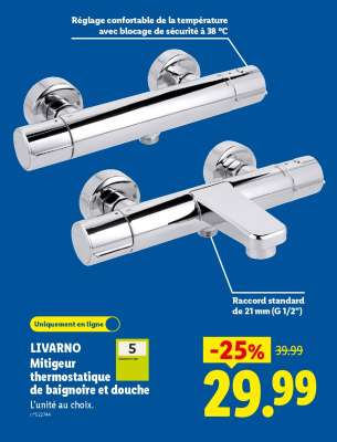 LIVARNO Mitigeur thermostatique de baignoire et douche