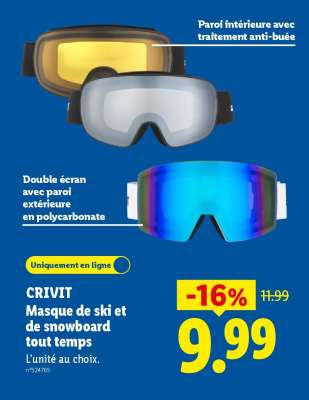 CRIVIT Masque de ski et de snowboard tout temps
