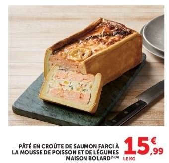 Pâté en croûte de saumon farci à la mousse de poisson et de légumes Maison Bolard