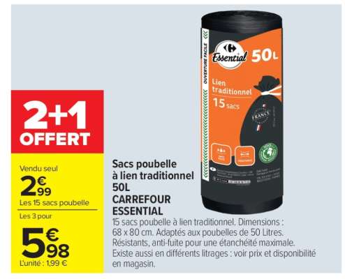 Sacs poubelle à lien traditionnel 50L