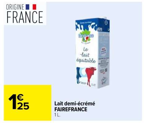Lait demi-écrémé FAIREFRANCE