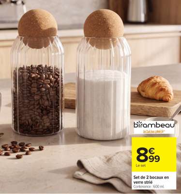 Set de 2 bocaux en verre strié