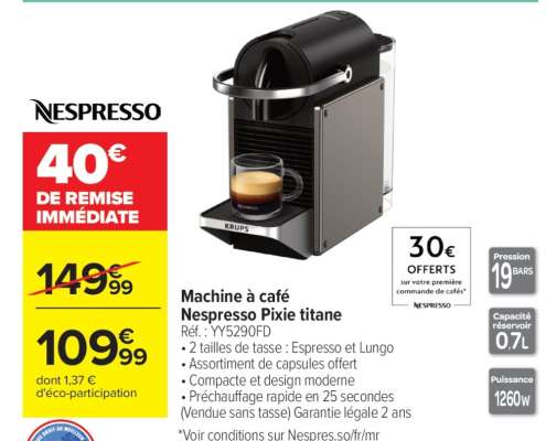 Machine à café Nespresso Pixie titane