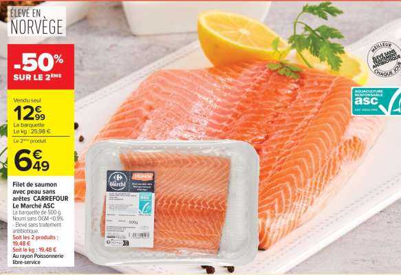 Filet de saumon avec peau sans arêtes CARREFOUR Le Marché ASC